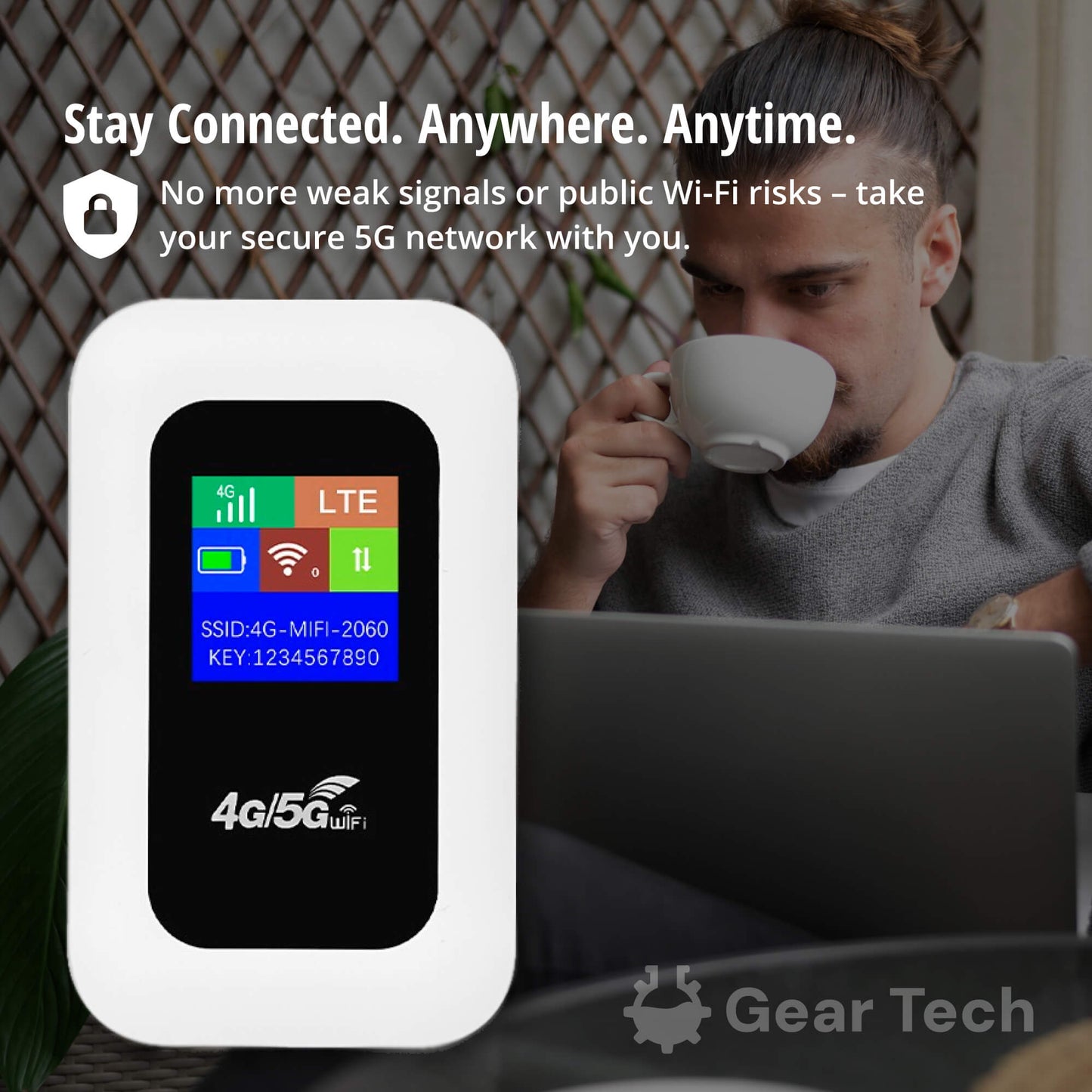 Draagbare 5G WiFi Router – Veilige Mobiele Internetverbinding voor Camper, Caravan en Reizen | 10 Apparaten | 150 Mbps