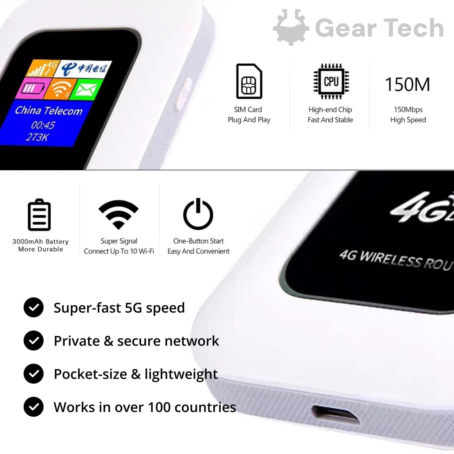 Draagbare 5G WiFi Router – Veilige Mobiele Internetverbinding voor Camper, Caravan en Reizen | 10 Apparaten | 150 Mbps