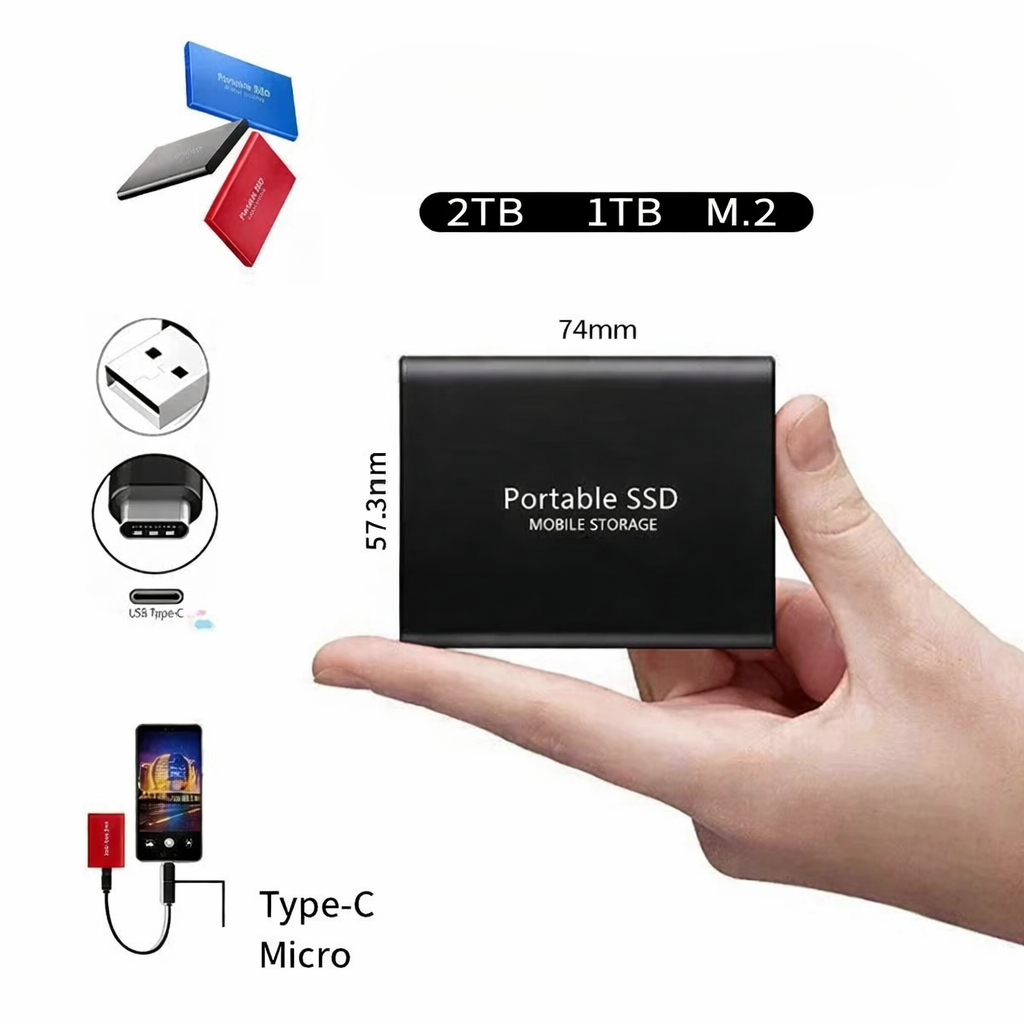 Externe SSD 2TB Ultrasnelle Gegevensopslag Compacte Harde Schijf voor PC Laptop Fotografie