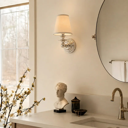 Vintage Wandlamp met Linnen Kap en Messing Armatuur – Retro Design voor Slaapkamer en Woonkamer