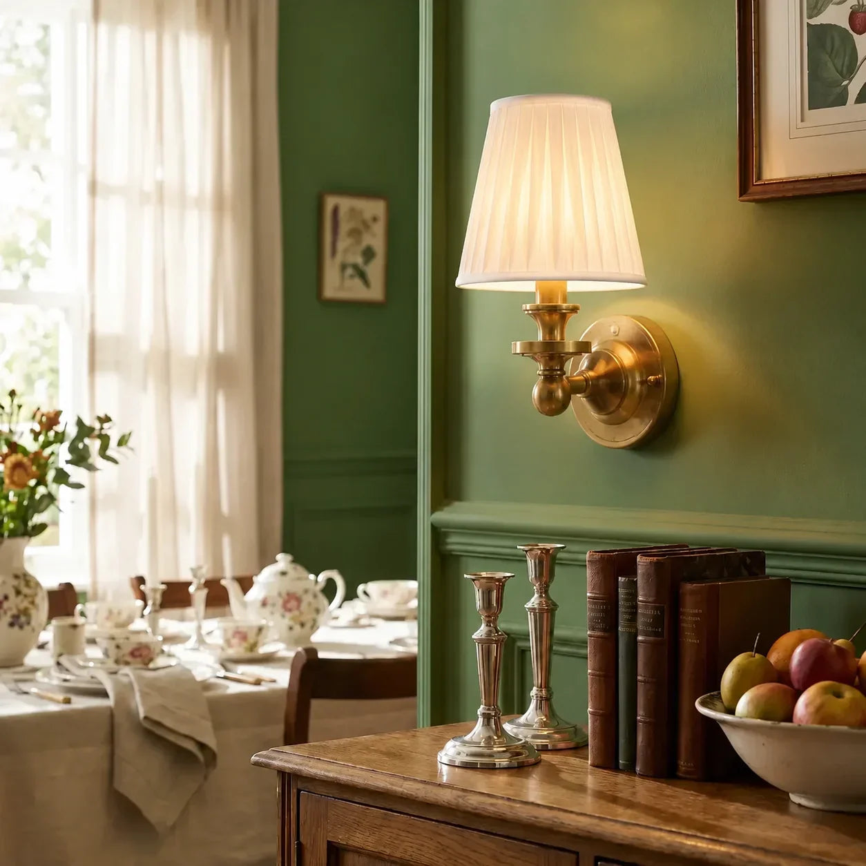 Vintage Wandlamp met Linnen Kap en Messing Armatuur – Retro Design voor Slaapkamer en Woonkamer