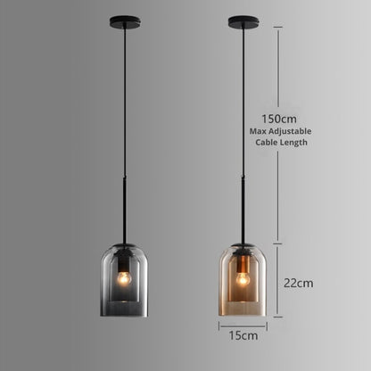 Moderne Hanglamp Dubbel Glas Smoked Grey Rust Eetkamer Vintage Verlichting Scandinavisch Design Mid-Century Stijl