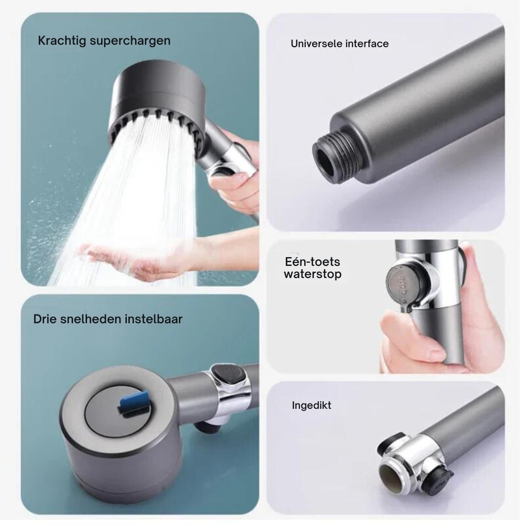 Hogedruk Douchekop met 4 Waterstanden – Energiebesparend & Waterbesparend – Universeel