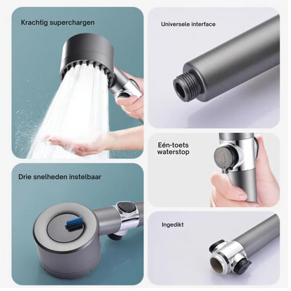 Hogedruk Douchekop met 4 Waterstanden – Energiebesparend & Waterbesparend – Universeel