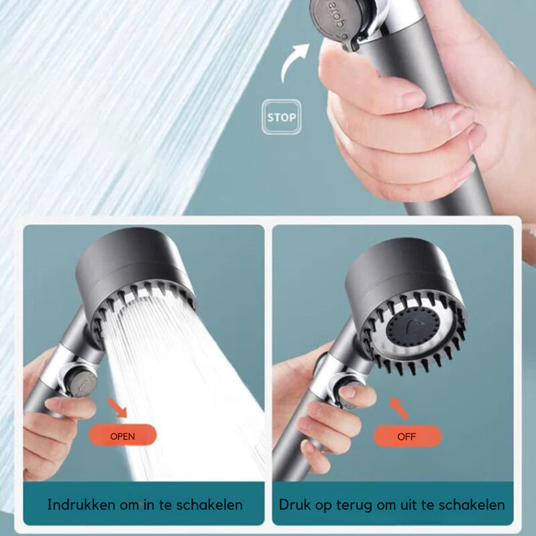 Hogedruk Douchekop met 4 Waterstanden – Energiebesparend & Waterbesparend – Universeel