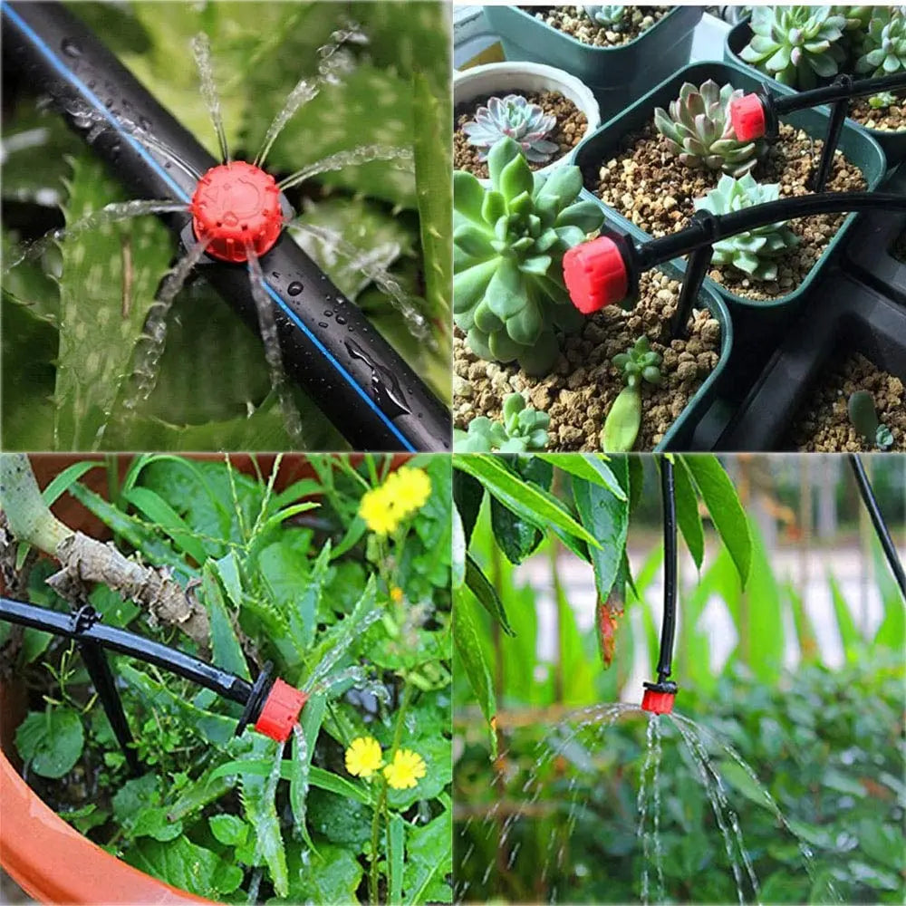 Druppelaar Instelbaar 360° PP POM Kunststof 4mm Slang 100 Stuks Druppelirrigatie Tuin Moestuin Bloempot Gazon Waterbesparend