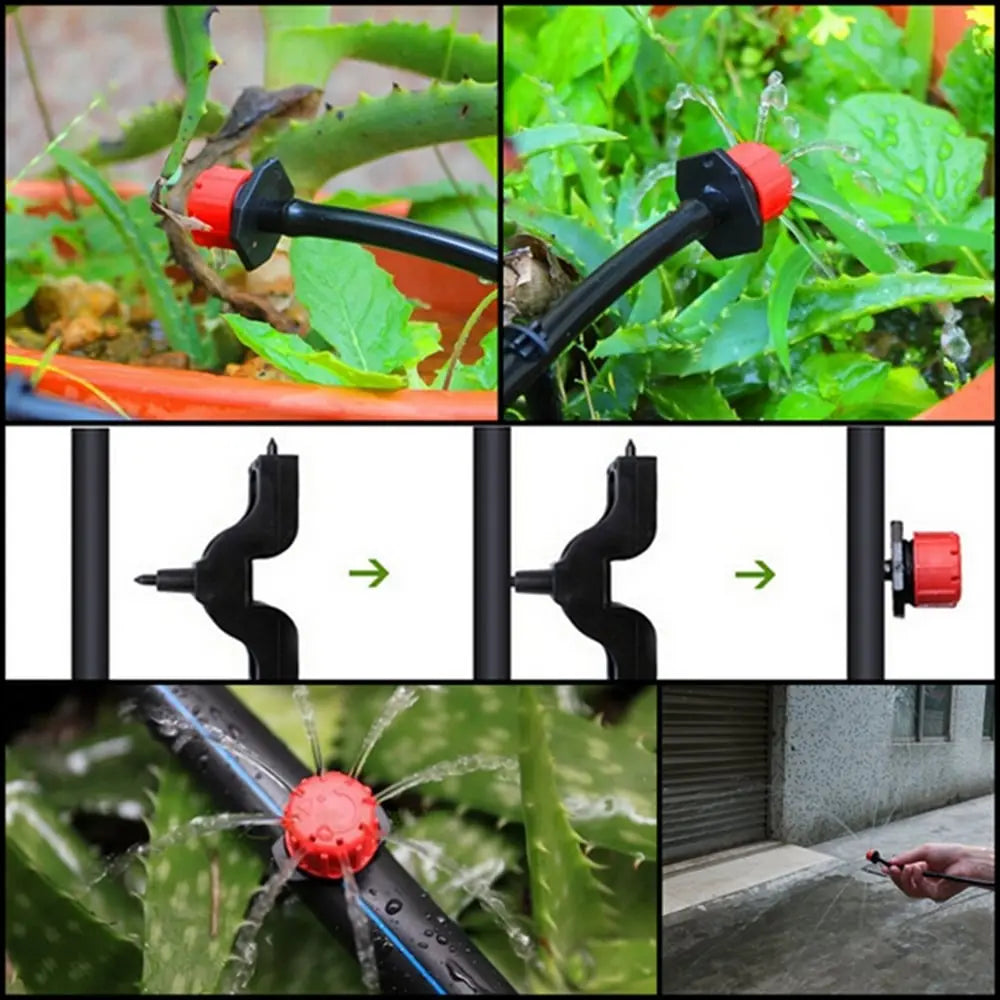Druppelaar Instelbaar 360° PP POM Kunststof 4mm Slang 100 Stuks Druppelirrigatie Tuin Moestuin Bloempot Gazon Waterbesparend