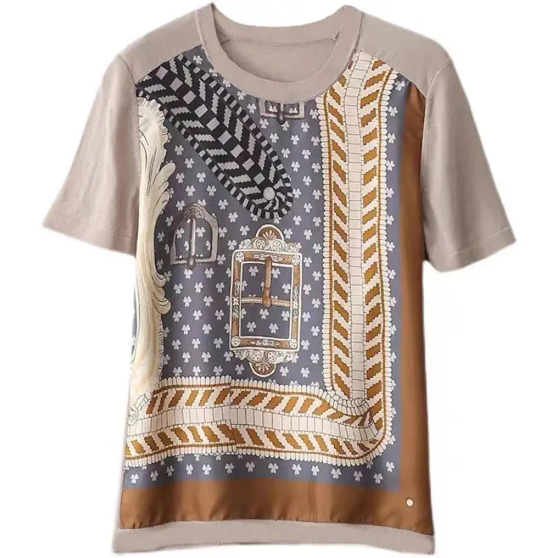 Vrouwelijke Zomerblouse Satijn Met Bloemenprint