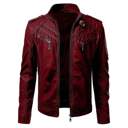Heren Lederlook Jacket Bikerstijl Kunstleer
