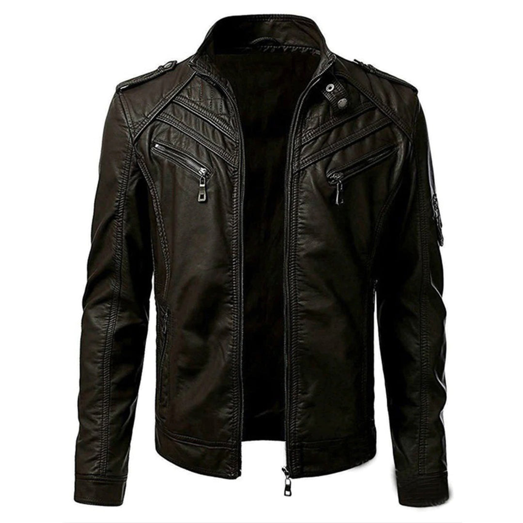 Heren Lederlook Jacket Bikerstijl Kunstleer