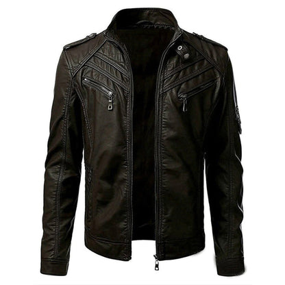 Heren Lederlook Jacket Bikerstijl Kunstleer