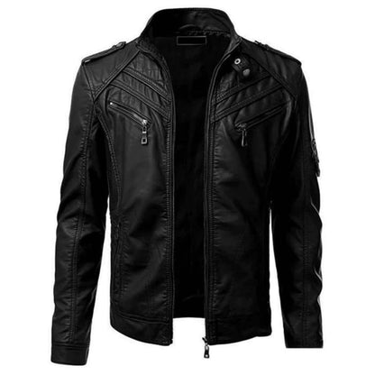 Heren Lederlook Jacket Bikerstijl Kunstleer - StudioMarella