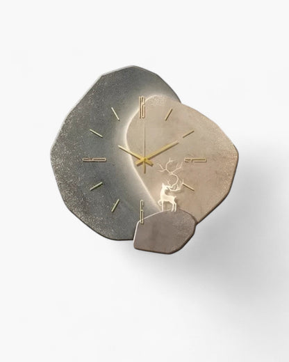 Wandklok met Maanreliëf en Optionele Verlichting Zwart Goud Betonlook Scandinavisch Interieur Decoratief Tijdweergave Woonkamer Slaapkamer Kantoor Modern Minimalistisch Wanddecoratie