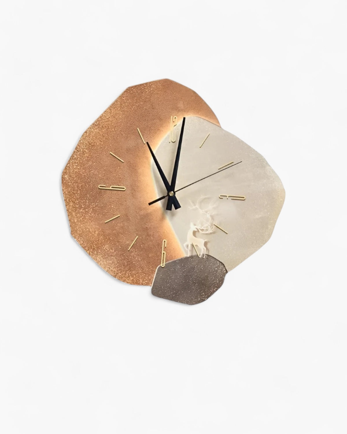 Wandklok met Maanreliëf en Optionele Verlichting Zwart Goud Betonlook Scandinavisch Interieur Decoratief Tijdweergave Woonkamer Slaapkamer Kantoor Modern Minimalistisch Wanddecoratie