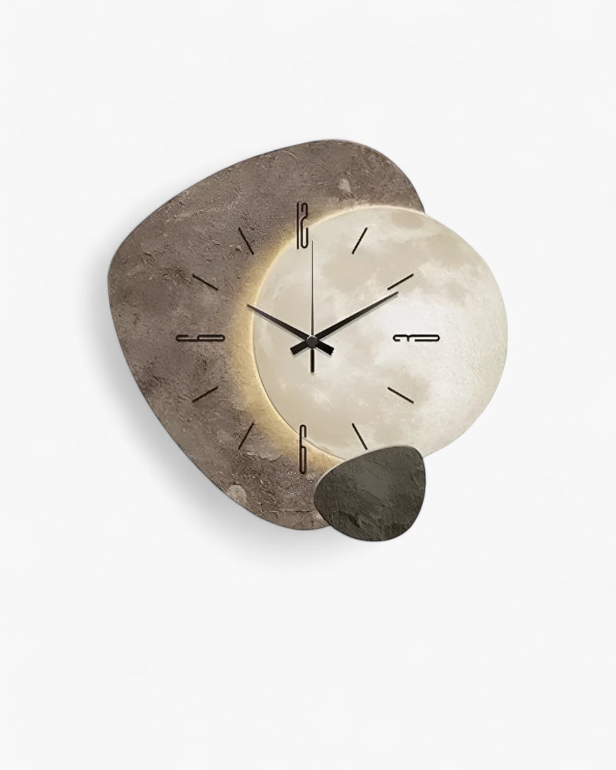 Wandklok met Maanreliëf en Optionele Verlichting Zwart Goud Betonlook Scandinavisch Interieur Decoratief Tijdweergave Woonkamer Slaapkamer Kantoor Modern Minimalistisch Wanddecoratie