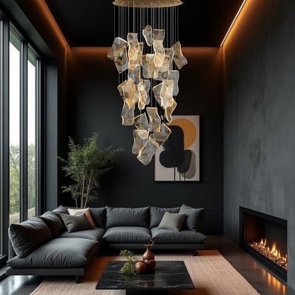 Moderne Design Kroonluchter Met Gelaagde Acryl Bladen En Verstelbare Hoogte