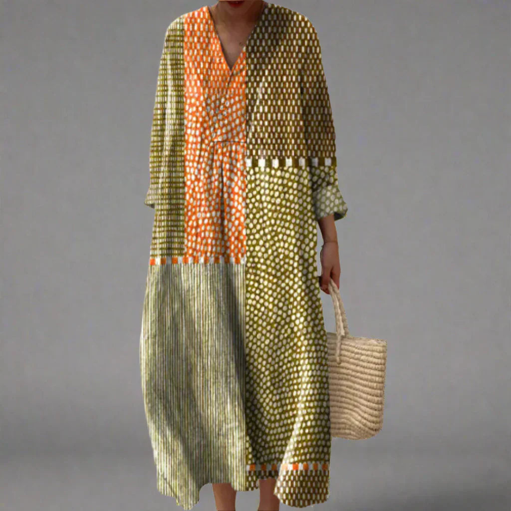 Dames Zomerjurk Met Geometrisch Patroon Elegant Model