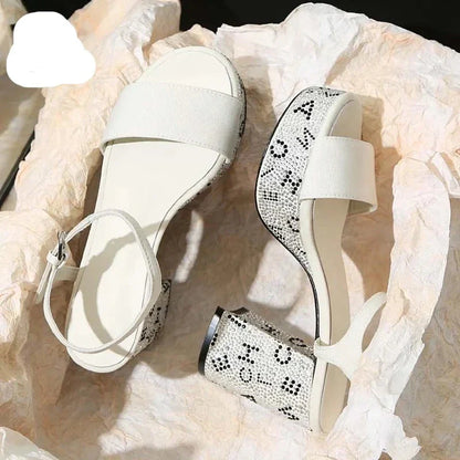 Zomerse Hooggehakte Sandalen Glimmend Zwart Glanzend