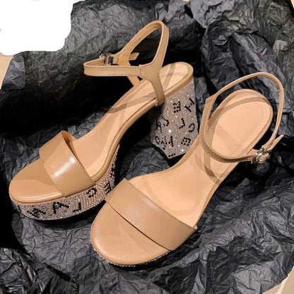 Zomerse Hooggehakte Sandalen Glimmend Zwart Glanzend