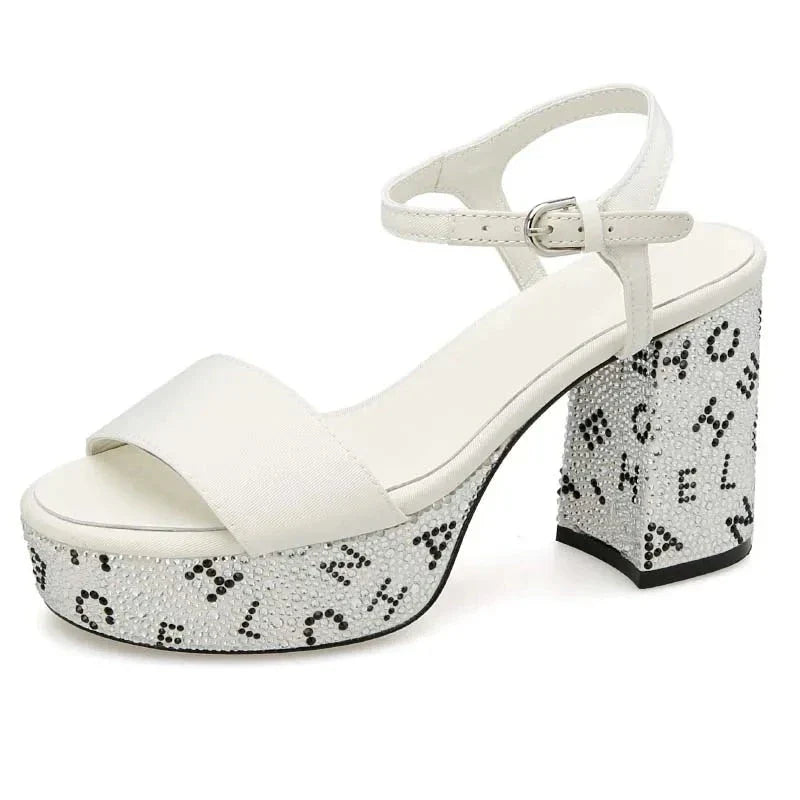 Zomerse Hooggehakte Sandalen Glimmend Zwart Glanzend
