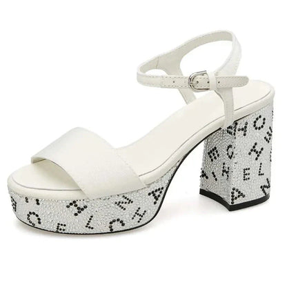 Zomerse Hooggehakte Sandalen Glimmend Zwart Glanzend