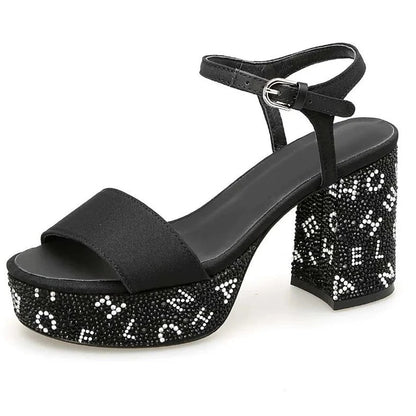 Zomerse Hooggehakte Sandalen Glimmend Zwart Glanzend - StudioMarella