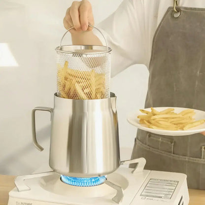 Friteerpan RVS Ingebouwd Filter Olie Hergebruik 2-in-1 Zeef Frituren Keuken