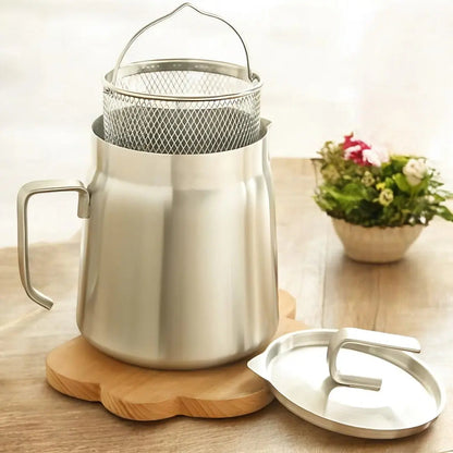 Friteerpan RVS Ingebouwd Filter Olie Hergebruik 2-in-1 Zeef Frituren Keuken