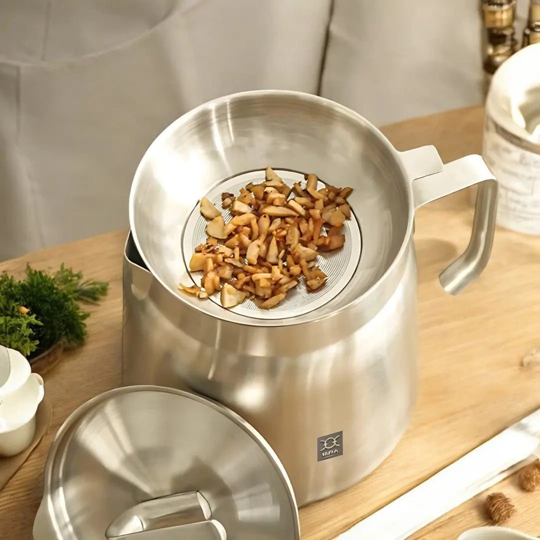 Friteerpan RVS Ingebouwd Filter Olie Hergebruik 2-in-1 Zeef Frituren Keuken