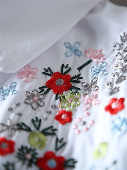 Katoenen Blouse met Bloemen Geborduurd voor Vrouw