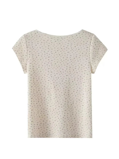 Vrouwelijke Zomer T-shirts met Bloemenprint Korte Mouw