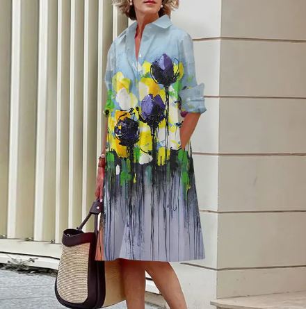 Bloemenjurk Gekreukt Elegant Vrouwelijke Zomerjurk