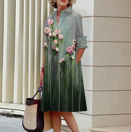 Bloemenjurk Gekreukt Elegant Vrouwelijke Zomerjurk