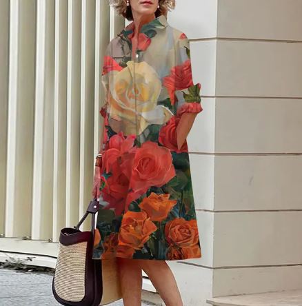Bloemenjurk Gekreukt Elegant Vrouwelijke Zomerjurk