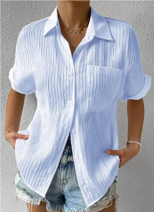 Dames Blouse Losse Pasvorm met Borstzak en Vrouwelijke Stijl