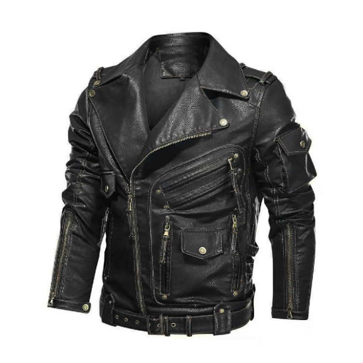 Heren Bikerjack van PU Leer Zwarte Stoere Look