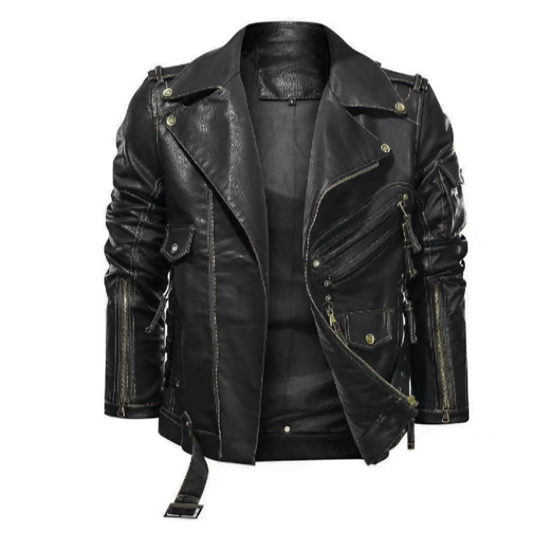 Heren Bikerjack van PU Leer Zwarte Stoere Look - StudioMarella