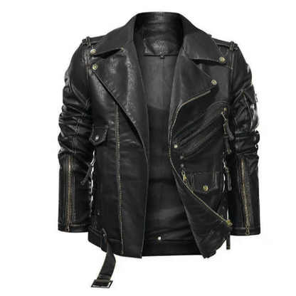 Heren Bikerjack van PU Leer Zwarte Stoere Look - StudioMarella