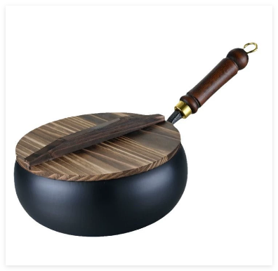Diepe IJzeren Wokpan met Deksel 24cm 26cm 28cm 30cm Antikleef Inductie Gas Keramisch Elektrisch Roerbakpan Gietijzer Koken
