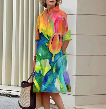 Bloemenjurk Gekreukt Elegant Vrouwelijke Zomerjurk