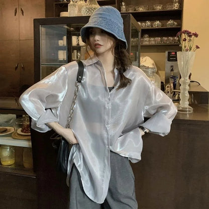 Vrouwen Blouse Satijnen Oversized Stijlvolle Losse Fit