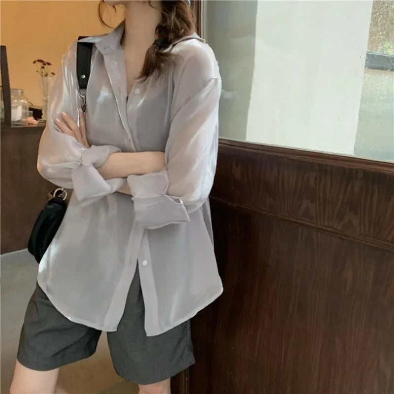 Vrouwen Blouse Satijnen Oversized Stijlvolle Losse Fit