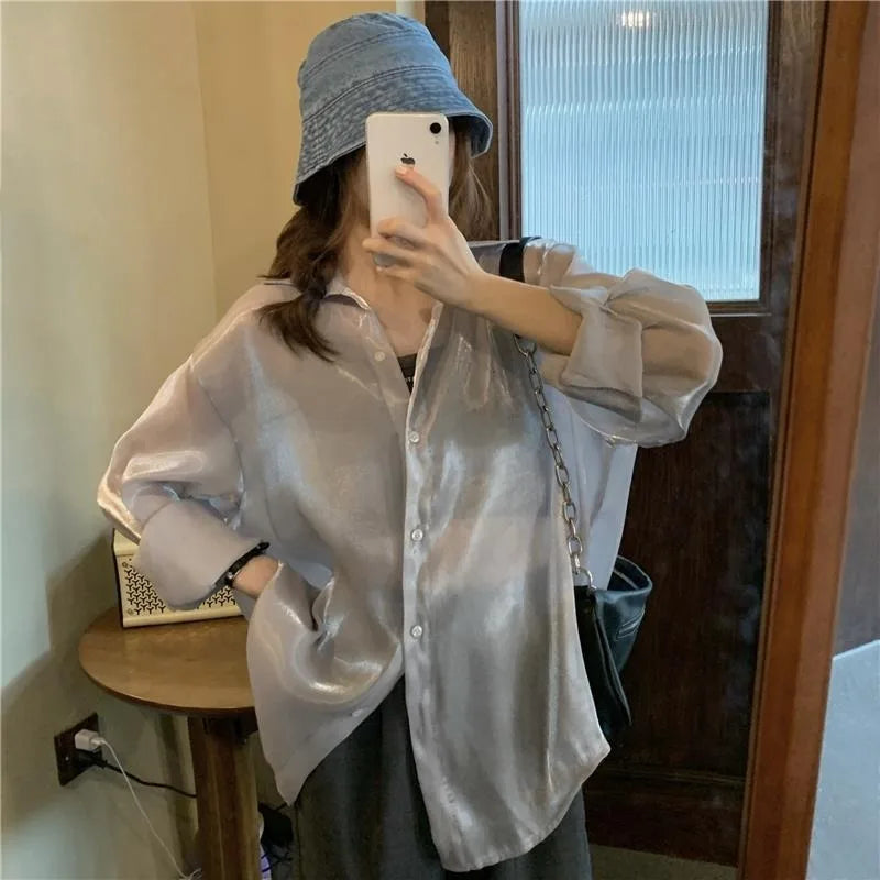 Vrouwen Blouse Satijnen Oversized Stijlvolle Losse Fit
