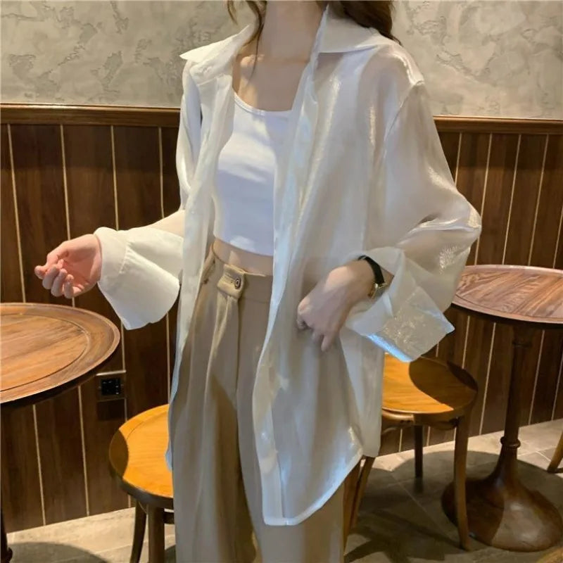 Vrouwen Blouse Satijnen Oversized Stijlvolle Losse Fit