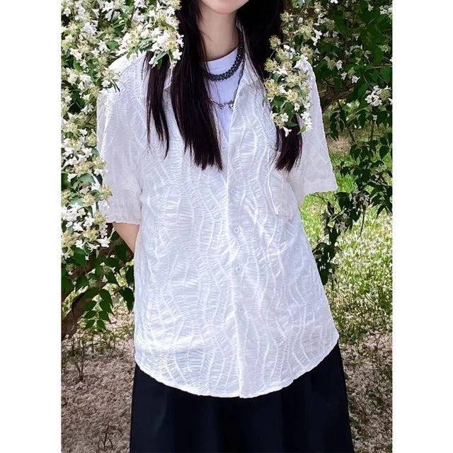Retro Oversized Bloes met Ruffles voor Vrouwen - StudioMarella