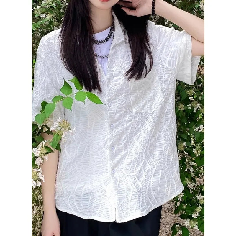 Retro Oversized Bloes met Ruffles voor Vrouwen
