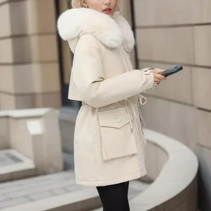 Donswitte Winterjas voor Vrouw Warm en Waterdicht