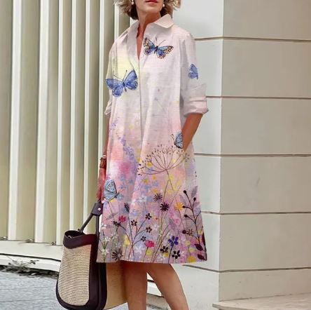 Bloemenjurk Gekreukt Elegant Vrouwelijke Zomerjurk - StudioMarella