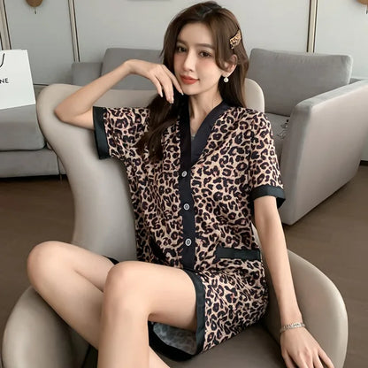Luxe Pyjama Set Luipaardprint Zomerse Damespyjama - StudioMarella