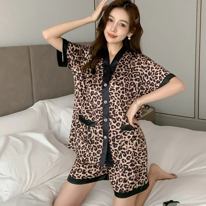 Luxe Pyjama Set Luipaardprint Zomerse Damespyjama